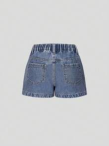 Tween Girls Y2K Style Denim Skort,Fashionable Blue Washed Summer Casual School Back-To-School Versatile Asymmetric Jean Shorts With Elastic Waistband - Dusty Blue - View 2