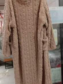 秋冬珊瑚绒长款浴袍，新款冬季加大码睡衣，保暖家居服加厚保暖加长浴袍/睡袍/睡衣，温暖柔软休闲全身浴袍，休闲长袖圆领法兰绒浴袍，女士秋冬家居服睡裙 - 彩色 - 查看 9