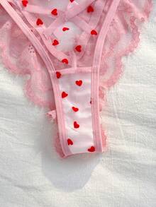 PetitDoll Women's Sexy Heart Flocked Lace Trim Thong Panties