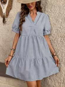 EMERY ROSE 女士V领无袖条纹迷你连衣裙 - 彩色 - 查看 10