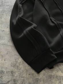 AXEPEAK Men's Casual Fashionable Street American Deconstructed Curved Split Hoodie - Black - View 4