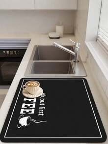 1pc Coffee Machine Mat - Absorbent, Non-Slip Kitchen Counter Protector Mat With "Coffee" Design, Washable And Reusable Diatomite Drying Pad For Dishes And Cups, Fashionable And Practical Kitchen Decor, Coffee Decoration - Black - View 4