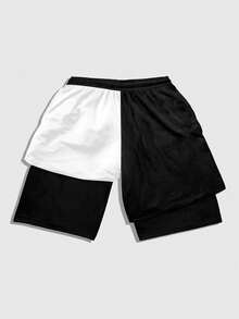 ROMWE MEN Goth Spring/Summer Casual Graphic Contrast Color Elastic Waist Drawstring Casual Summer Versatile Shorts - Multicolor - View 2