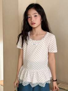 DAZY 少女波点短袖T恤 - 白色 - 查看 6