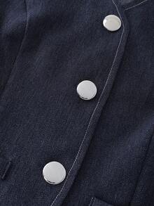 SHEIN Franclia Women's Casual Outgoing Outfit, Denim Effect Vest And Wide Leg Pants Set, Spring/Summer - Dark Wash - View 7