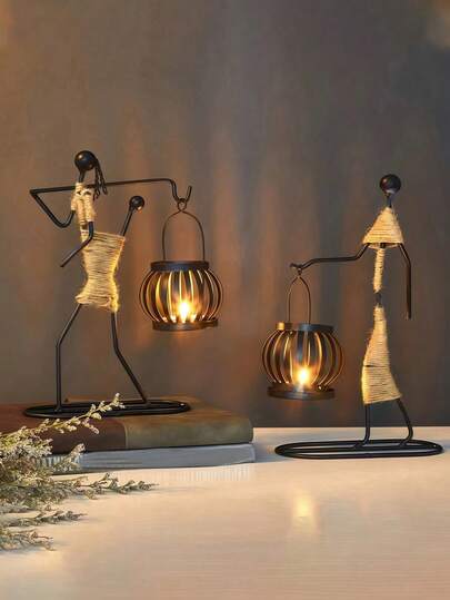 European Nordic Style Creative Candle Holder Distressed Ceramic Metal Artisan Crafted Unique Rustic Decor For Dining Table Restaurant Room Bedside Wedding Party Decoration