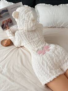 Dream Adore 动物造型连帽蝴蝶结提花抓绒女士连体睡衣