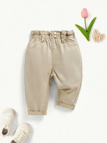 Cozy Pixies 女婴夏季波西米亚风可爱荷叶边腰部宽松柔软牛仔裤，裤脚卷边