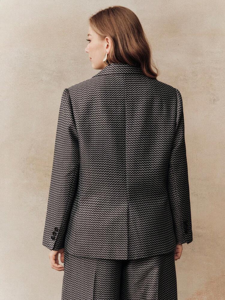 Plus Size Women Urban Chic Retro Striped Wavy Textured Long Sleeve Lapel Blazer Women's Suits Business Clothes Women