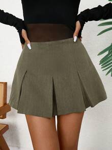 GENKIRA Chân váy ngắn xếp ly màu trơn dành cho nữ, kiểu dáng thường ngày, đa năng. - Màu xanh Bạc hà - Xem 5