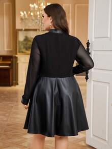 SHEIN Clasi Đầm dáng rộng phối lưới tương phản, khóa kéo, thích hợp cho mùa thu. - màu đen - Xem 3