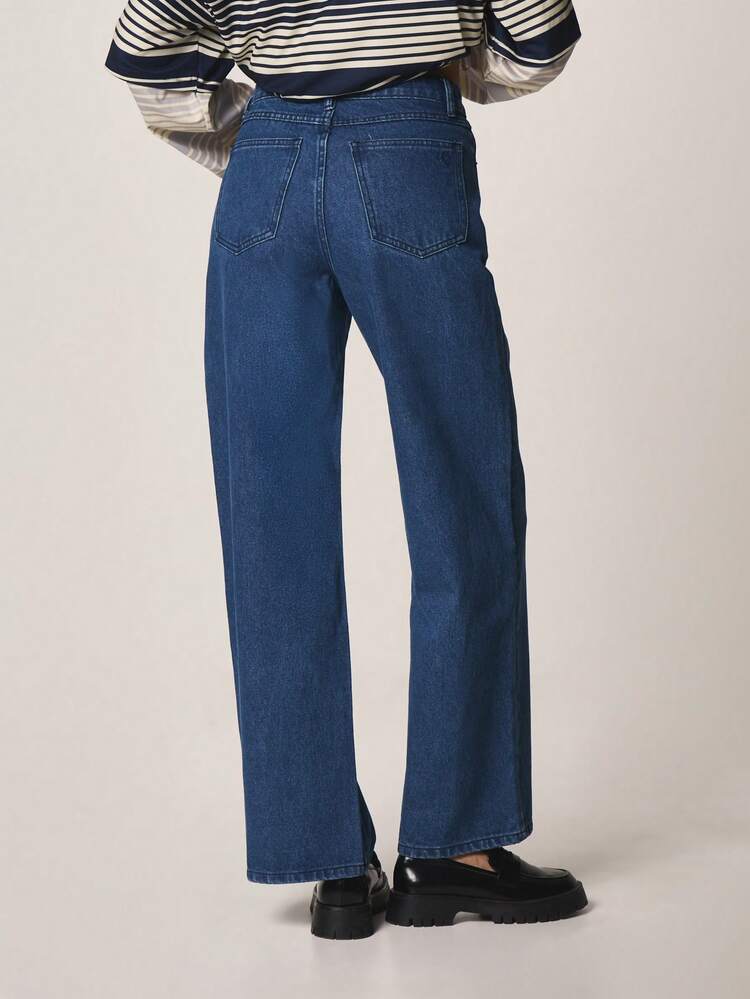 MISSGUIDED Classic High Rise Straight Leg Denim Jeans Wide Leg Medium Wash Cotton Jeans For Casual Everyday Wear Fall Winter