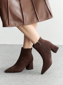 CUCCOO BIZCHIC Botas de tacón alto de color borgoña de moda para mujer - Marrón Chocolate - Ver 5