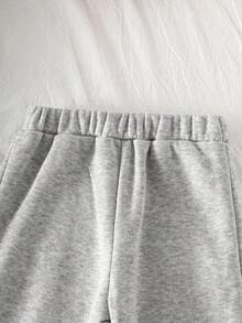 SHEIN Conjunto de 2 piezas de sudadera con capucha y pantalones rosados con bordado, suaves y cómodos para bebé niña, para otoño/invierno - Gris - Ver 6