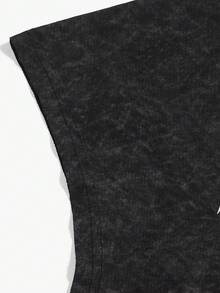 ROMWE MEN Goth Men's Printed Crew Neck Sleeveless Loose Short Tank Top - Black - View 5