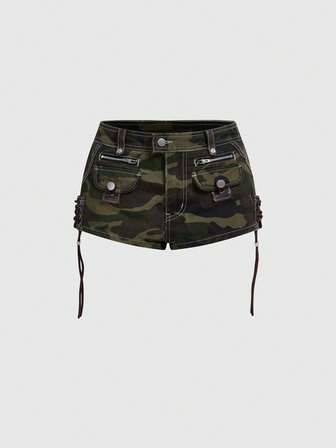Grunge Punk Y2K sexy Camouflage Jeans-Shorts mit niedriger Taille für Frauen