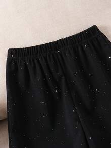 SHEIN ChillGRL Young Girl's Woven Letter Graphic Casual Straight Leg Pants - Black - View 6