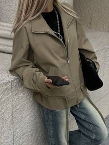 DAZY Women's Casual Versatile Commuter Drawstring Hem Jacket - Green - View 3