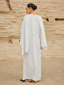 Graceveil Women's New Elegant Casual Minimalist Daily Commute Vacation College Style Black & White Striped Print Scarf Shawl Wrap, Comfortable Loose Arabic Dress - White - View 2