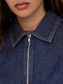 COUREZ 中蓝色水洗修身拉链牛仔外套/Y2K秋冬女装可爱两件套外出派对新年装 - 深色水洗藍 - 查看 6