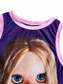 Shutterstock Y2Kool Women's Purple And Pink Spring/Summer Sexy Hot Girl Y2K Millennial Style Purple Casual Anime Doll Print Color-Blocked Trimmed Round Neck Slim-Fit Purple Tank Top Women Birthday For Women Carnival,Valentine's Day - Purple - View 4
