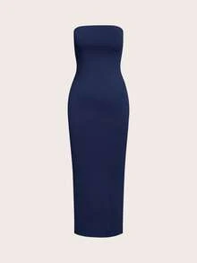 SHEIN BASICS Women'S Strapless Slim Fit Bodycon Casual Dinner Dress