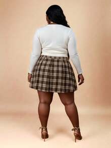 CurvyTilda 大码复古格子褶皱 A 字裙