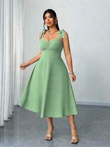 Elenzga Vestido de tirantes acampanado con drapeado elegante y romántico para mujer talla grande, color rojo, para primavera/otoño, Navidad