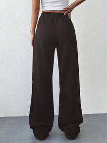 EURMUSE Solid Color Elastic Waist Wide Leg Sweatpants - Dark Grey - View 2