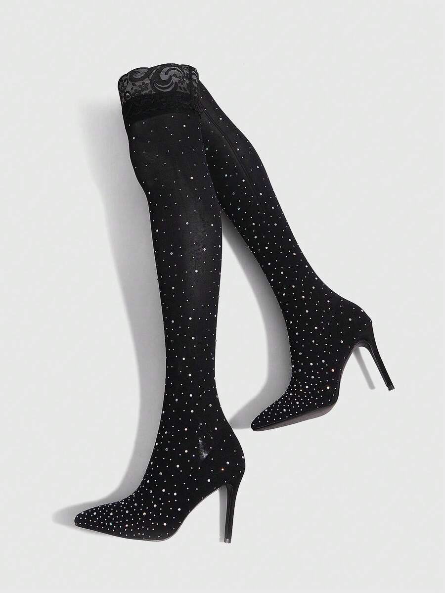 CUCCOO SZL Pointed Sexy Socks And Boots Are Suitable For Valentine's Day Dating Parties And Parties Valentine's Day - Black - View 1