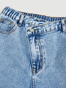 13-16Y Teen Girls Y2K Style Side Flocked Bow Denim Wide Leg Jeans, Cute And Playful Pink Design, Elastic Waist, Soft Cotton Denim Fabric, Suitable For Casual, Street Style, Daily Outfits, City Walks, Parties, Travels, New 2026 Collection - Light Wash - View 5