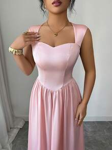 SHEIN Elenzya Đầm nữ màu hồng, chất liệu mềm mại, dáng xòe, cổ bất đối xứng, eo thắt, thích hợp làm quà sinh nhật, hẹn hò, dự tiệc, các dịp trang trọng, đám cưới, ngày Valentine, và là món đồ thời trang thiết yếu cho mùa xuân/hè. - Hồng - Xem 5