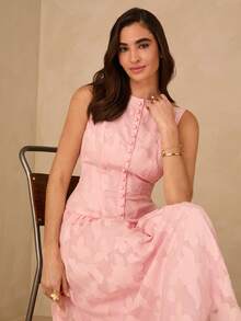 Enchnt Spring/Summer Romantic Women's Pink Jacquard Sleeveless Long Dress,Sweet&Elegant For Vacation&Date&Holiday&Going Out&Valentine's Day,Spring Outfit Women - Pink - View 8