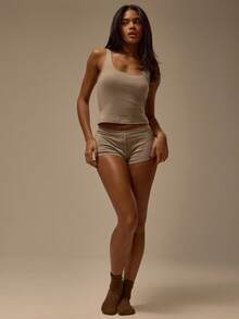 MUSERA ESSENTIALS 修身圆领无袖纯棉吊带背心，舒适休闲，可爱日常居家必备，春夏百搭 - 灰色 - 查看 5