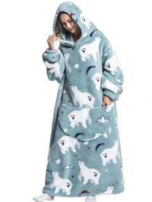 1 Áo choàng ngủ có mũ bằng vải nỉ dày dặn, unisex - Đồ mặc nhà mùa đông cỡ lớn, 100% polyester, có túi và cổ tay áo co giãn, thích hợp sử dụng trong nhà/ngoài trời, Áo hoodie - Áo nỉ lông xù cỡ lớn có tay áo và túi lớn, chăn ấm áp cho nam và nữ, hoàn hảo cho ghế sofa hoặc giường, chất liệu flannel thoải mái, món đồ không thể thiếu cho Halloween, áo ngủ, ấm áp và chống lạnh. - Nhiều màu - Xem 7