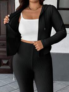 Easura Bộ áo khoác cardigan có mũ trùm đầu thanh lịch dành cho nữ cỡ lớn, kèm quần, thích hợp cho mùa tựu trường, hẹn hò, đi chơi vào mùa thu/đông. - màu đen - Xem 5