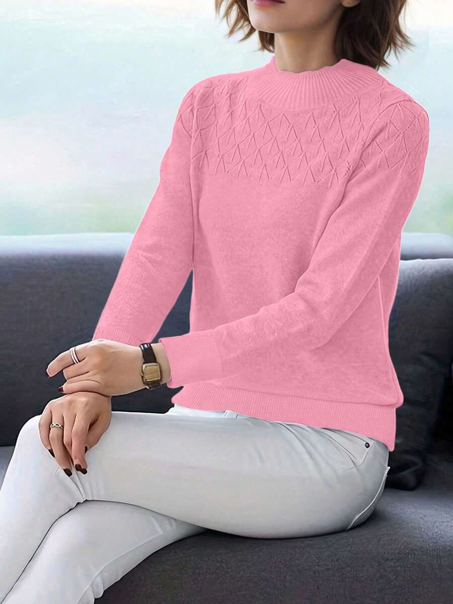 EMERY ROSE Women Daily Casual Solid Colored Minimalist Style Top, Knit Pullover Fall Winter - Pink - View 1