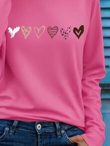 Mujer casual camiseta estampado gráfico love corazón amor día san valentín cerezas cereza enamorados pareja linda tierna cute rayas rayones dibujo letras creativo ajuste regular cuello redondo manga larga primavera erano uso diario comoda fresca ligera - Rosa Fucsia - Ver 2