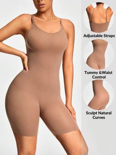 SHAPORA Bộ áo liền quần cho nữ màu trơn, dây đeo mảnh co giãn điều chỉnh được, có chức năng định hình vòng eo.