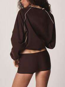 MISSGUIDED High Rise Fitted Mini Bodycon Chocolate Booty Hot Shorts - Brown - View 2