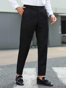 Manfinity Mode 那不勒斯长裤男士休闲喇叭西装裤直筒裤 - 黑色 - 查看 5