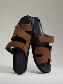 SHUZIA Men's Cutout Adjustable Band Comfortable Slide Sandals For Christmas - Coffee Brown - View 7