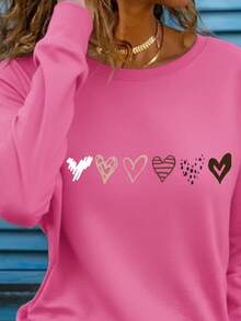 Mujer casual camiseta estampado gráfico love corazón amor día san valentín cerezas cereza enamorados pareja linda tierna cute rayas rayones dibujo letras creativo ajuste regular cuello redondo manga larga primavera erano uso diario comoda fresca ligera - Rosa Fucsia - Ver 3