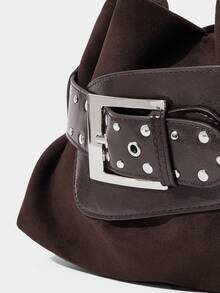 SHECARRY Ladies' Stylish Soft Clutch With Belt Buckle Trim Details - Coffee - View 5