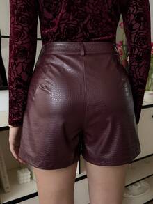 Lavishia 女士酒红色PU皮短裤，适合春季、新年、情人节、派对等场合穿着。春季女士情人节皮短裤，优雅时尚。 - 酒紅色 - 查看 2