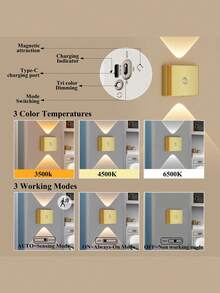 LED Smart Sensor Wall Lamp , Indoor Motion Sensor Wall Lamp, Wireless LED Wall Light, Battery-Powered Night Light, Adhesive Design, Rotatable, Portable, Easy To Install, Adjustable Color Temperature And Brightness, Suitable For Hallways, Bathrooms - Multicolor - View 11