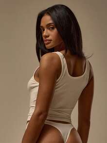 MUSERA ESSENTIALS Fitted Scoop Neck Sleeveless Cotton Cami Top Winter Cosy Lounge Cute Everyday Lounge Essential - White - View 4