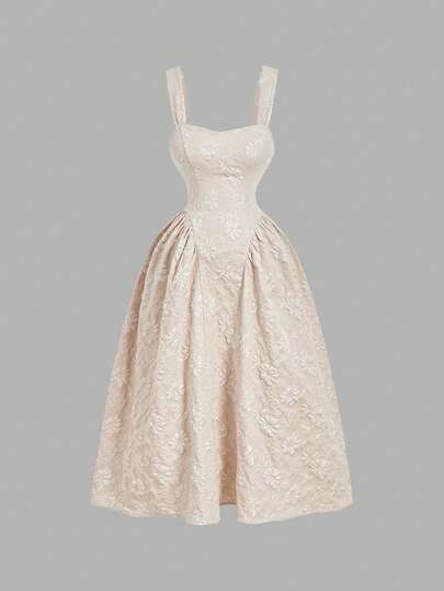 SHEIN MOD Plus Size Elegant Solid Color Jacquard Sleeveless Midi Dress For Commuting