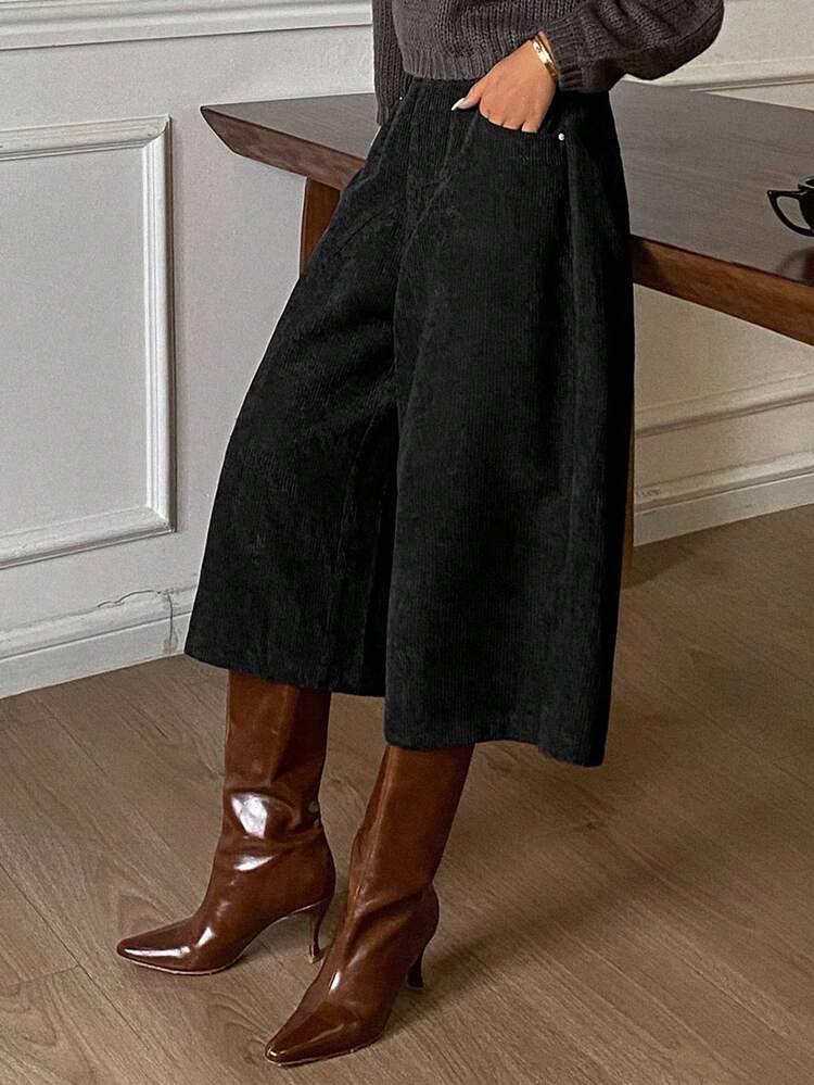 Women's Solid Color Corduroy Capri Length Casual Retro Pants, Autumn/Winter Y2k