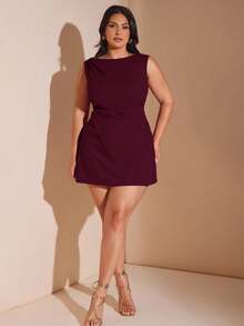 SHEIN BAE Plus Size Women's Red Ruched Mini Dress, Elegant Beach Resort Dress For Spring/Summer/Christmas Dress Plus Size Purple Dress